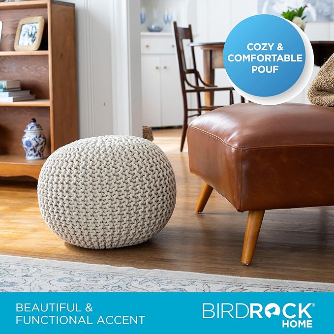 BIRDROCK HOME Round Pouf Ottoman | Cotton Braided Foot Stool - Image 6