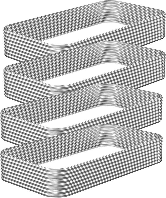 4 Pack Raised Beds for Gardening, Corrugated Galvanized Steel Raised Garden Bed by OZMSHF