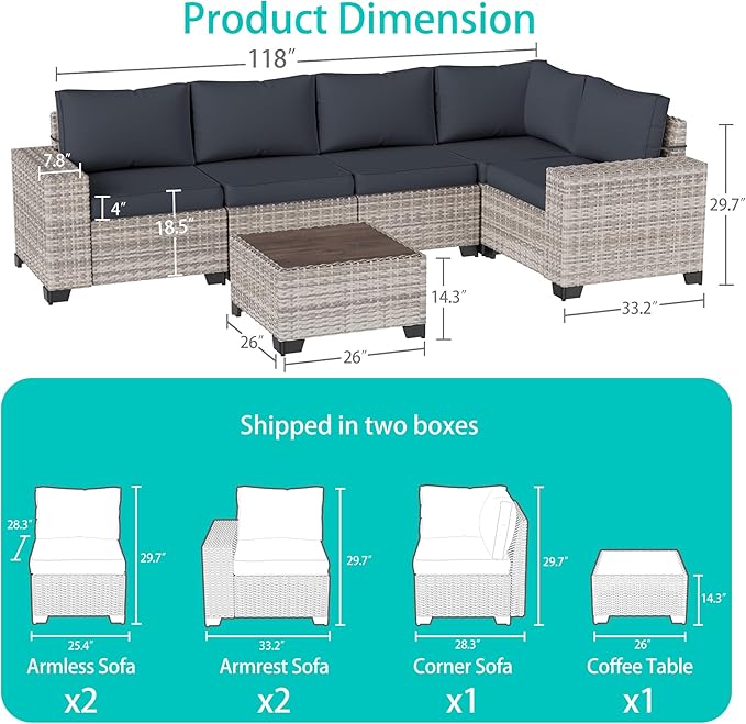6-Piece Outdoor Patio Furniture Set Wicker Sectional Sofa Set, Patio - Image 5