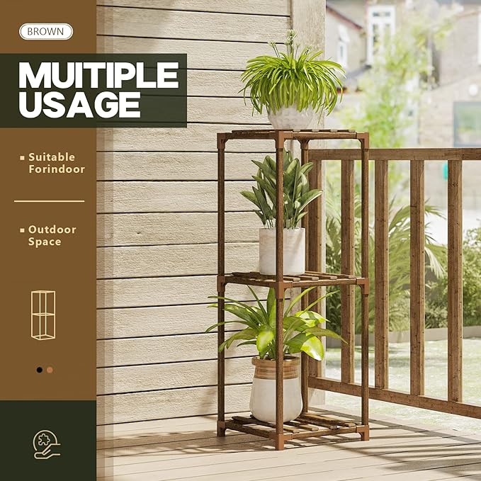 Bamworld Small Plant Stand Indoor 3 Tier Plant Shelf Outdoor Corner Plant Holder - Image 2