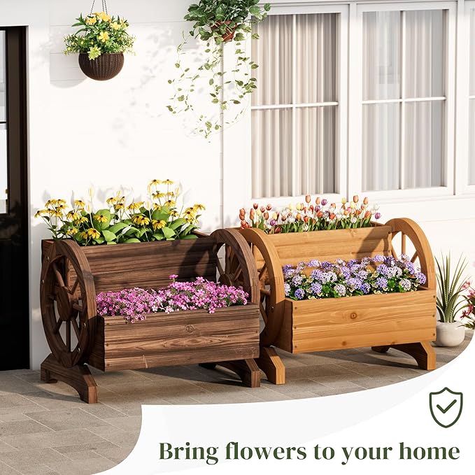 Wooden Wagon Planter Flower Cart - Image 6