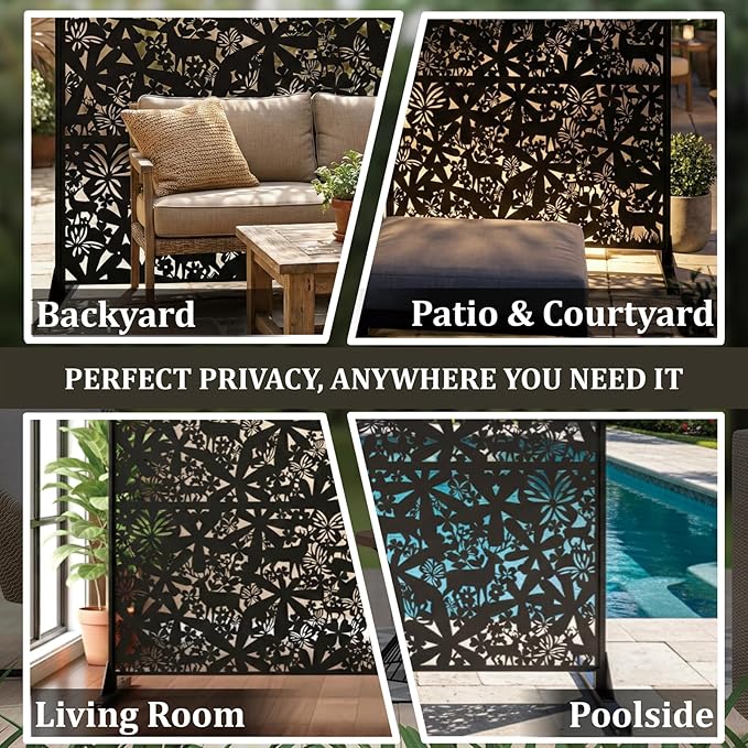 Metal Privacy Screen Outdoor 6FT – Freestanding Laser Cut Steel Garden Divider - Image 8