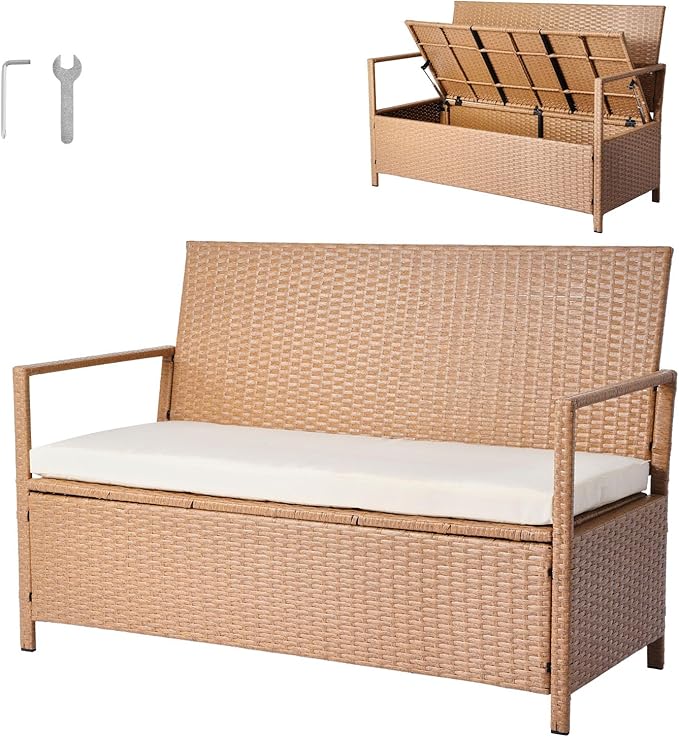 VEVOR Outdoor Storage Bench, 2-Person PE Rattan Storage Bench, 70 Gal Deck Box by VEVOR