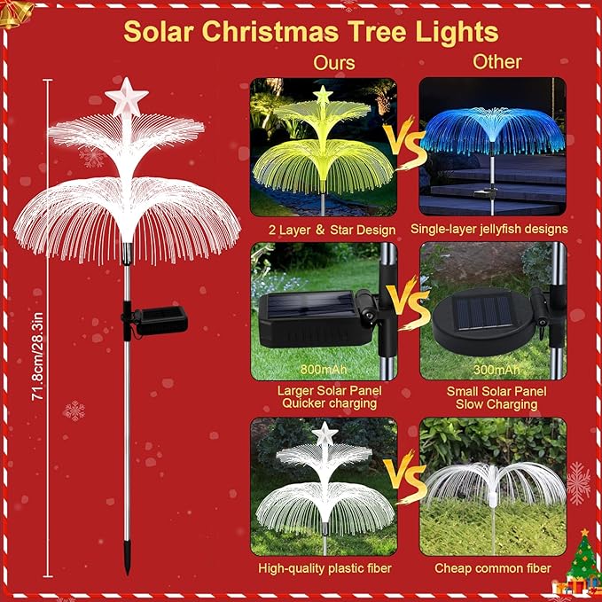 Solar Garden Lights, 6 Pack Solar Star Jellyfish Lights 7 Color Changing Fiber - Image 2