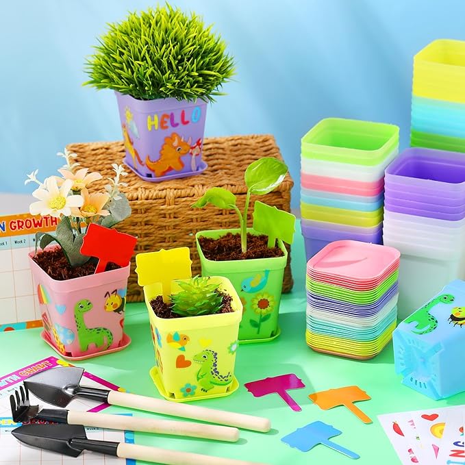 Capoda 48 Sets Garden Flower Pots Crafts Kit DIY Spring Plastic Seedling - Image 4