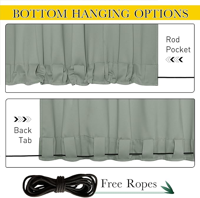 NICETOWN 2 Panels Outdoor Curtains Waterproof Pocket & Back Tab on Top & Bottom - Image 2