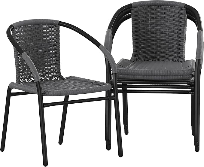 EMMA + OLIVER Set of 4 Modern Rattan Indoor/Outdoor Stack Chairs, Stacking - Image 3
