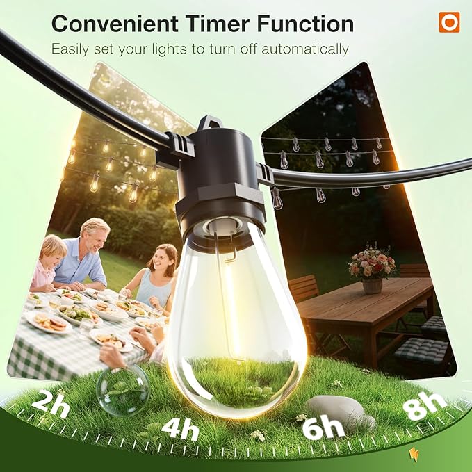 addlon 50FT LED Outdoor String Lights, Remote Dimmable Patio Lights - Image 4
