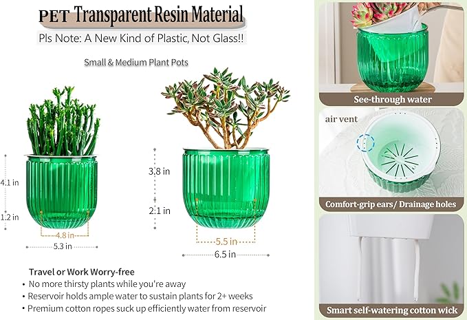 Melphoe Self Watering Pots for Indoor Plants Planter, 6.5/5.3 Inch 2 Pack - Image 6