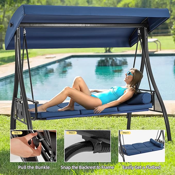 HOMREST 3 Seat Outdoor Porch Swing - Image 6