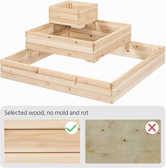 Yaheetech 3 Tier Wooden Raised Garden Bed 44.5'' L×44.5″ W×20.5″ H - Image 9
