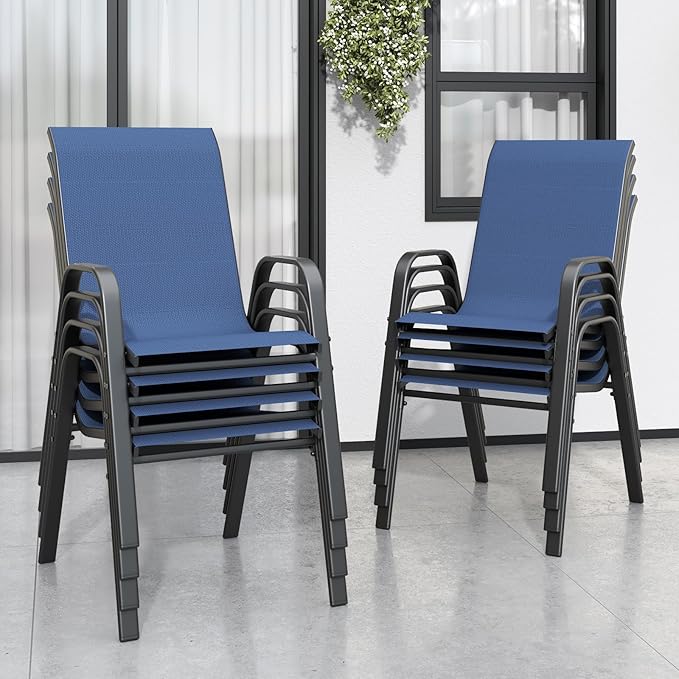 Patio Chairs Set of 8, Stackable Outdoor Dining Chairs by Vimstora