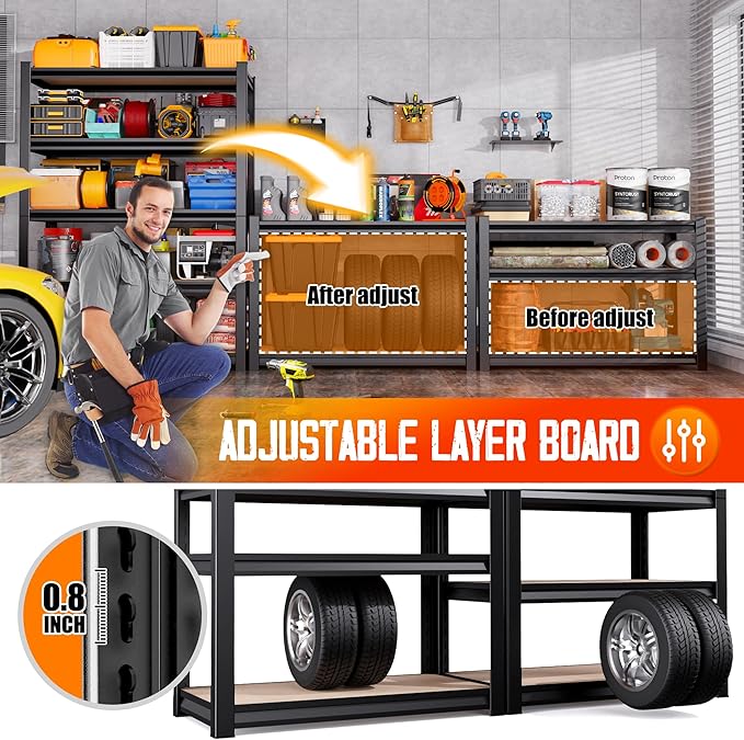 Set of 4 Garage Shelving-2050 lbs 5 Tier Storage Shelves, Adjustable Heavy Duty - Image 7