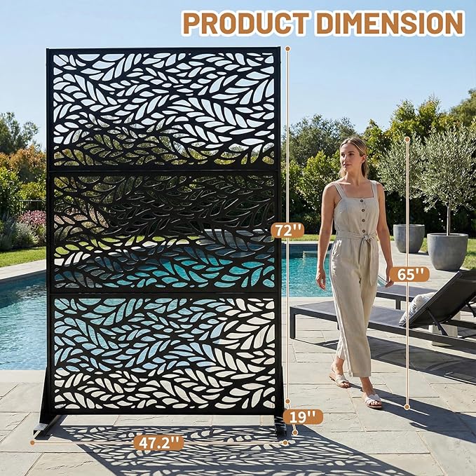 VINGLI Privacy Fence Panels, 72H’’ x 47W’’ Metal Privacy Screen Freestanding - Image 5