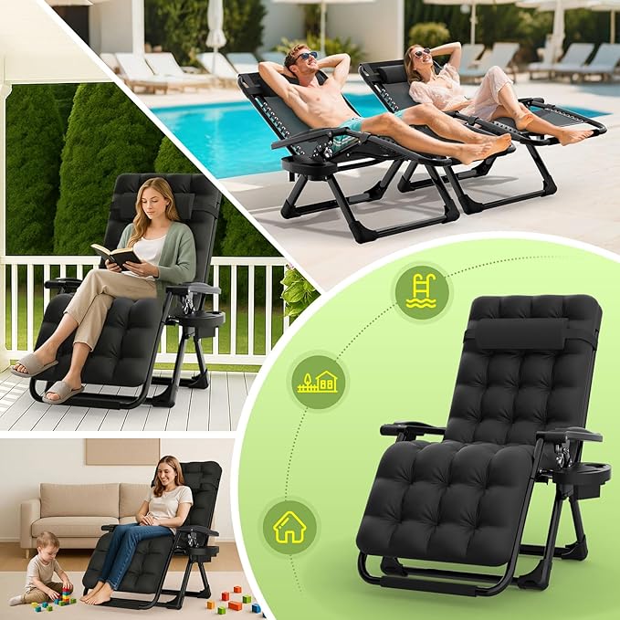 Suteck Zero Gravity Chair, Reclining Camping Lounge Chair w/Removable Cushion - Image 9