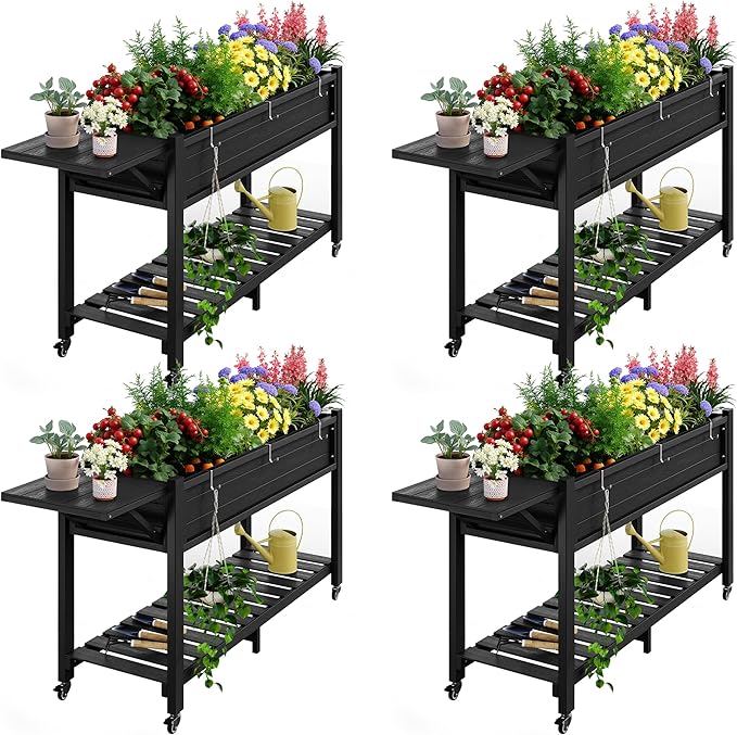 YEFU Raised Garden Bed with Legs: 57x18x30in Elevated Poly Planter with Wheels by YEFU