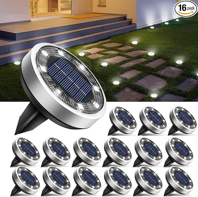 btfarm 16 Pack Solar Lights Outdoor, 8 LED Solar Ground Lights IP65 Waterproof by btfarmdecorativelighting