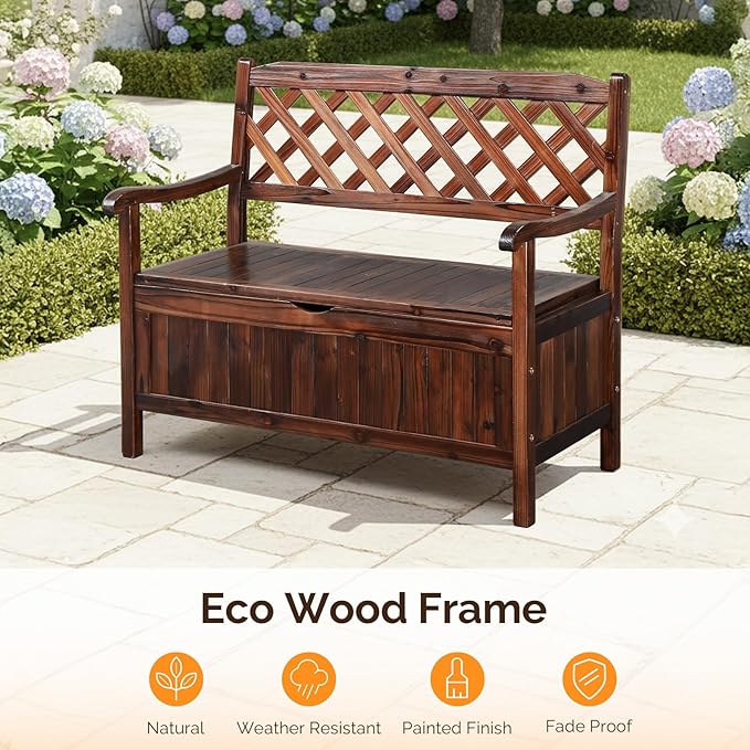 VINGLI Outdoor Storage Bench, Large Wood Deck Box - Image 5