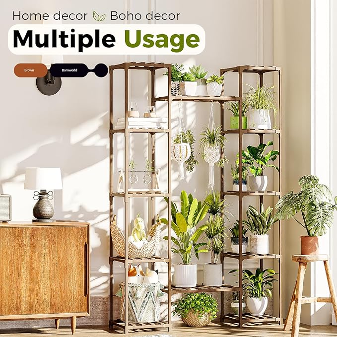 Bamworld Large Plant Stand Indoor Tall Plant Shelf Outdoor Corner Plant Holder - Image 4