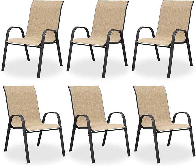 Patio Dining Chair Set of 6, Outdoor Stackable Dining Chairs High Back by VonzoyHome