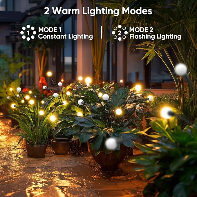 Outdoor Solar Garden Lights: 4 Pack 32 LED Firefly Solar Powered Lamps - Image 4