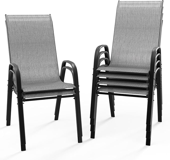 VINGLI Patio Chairs Set of 6 – Stackable Outdoor Dining Chairs by VINGLI