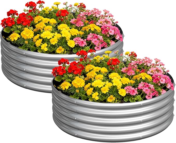 zizin 2 Pcs Round 4x4x1ft Raised Garden Bed Kit Metal Planter Box by zizin