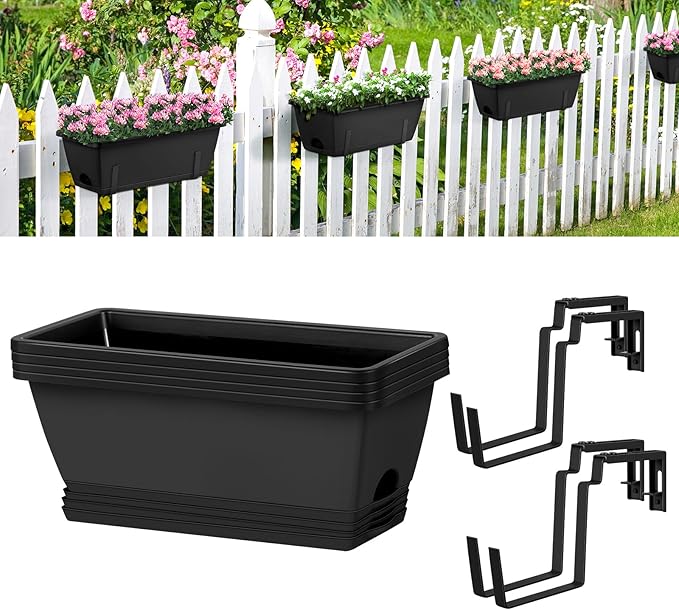 smusei 4 Pack Window Boxes Planters 17’’ Railing Planter Box by smusei