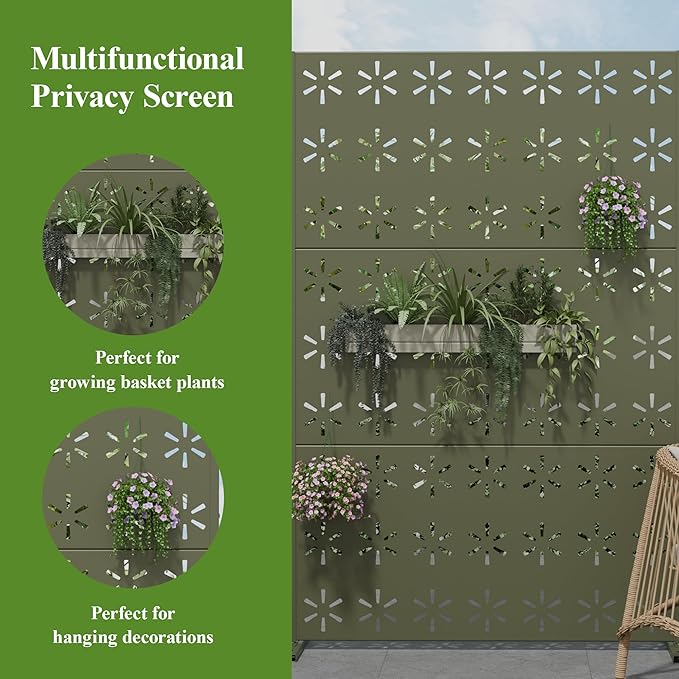 Casaphoria Metal Privacy Screen Outdoor, Light Green-Star - Image 4