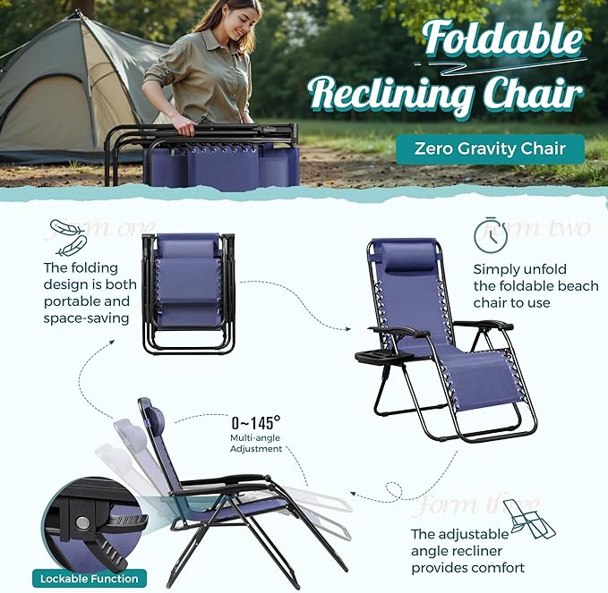 Homall Zero Gravity Chair Patio Folding Lawn Outdoor Lounge Gravity Camp - Image 7