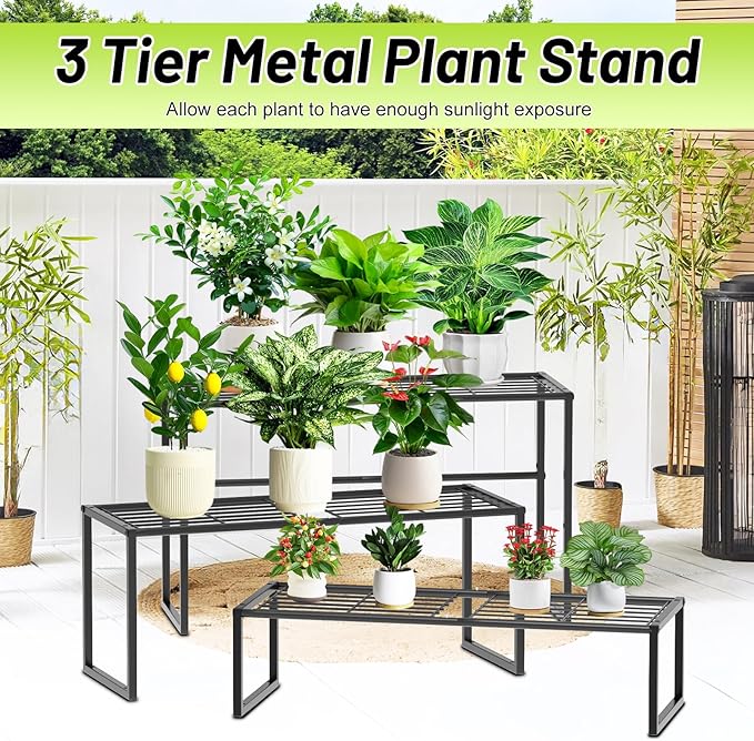 Metal Plant Stand Indoor Outdoor, 3 Tier Potted Multiple Flower Pot Holder Rack - Image 5
