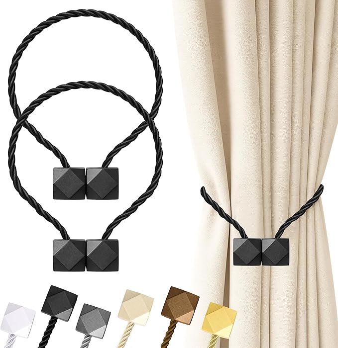 Hion Magnetic Curtain Tiebacks Black 2pcs, Curtain Tiebacks Buckles Holdbacks by Hion