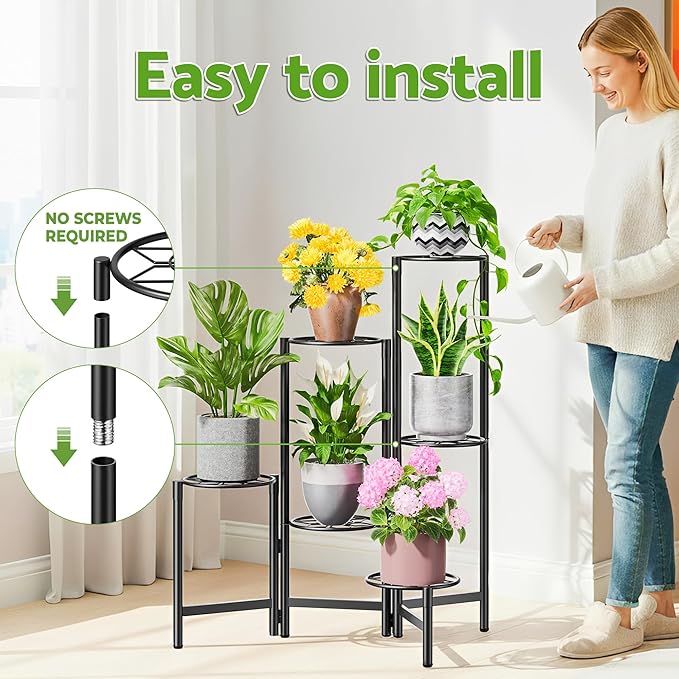 6 Tier Metal Plant Stands Outdoor Indoor, Heavy Duty Flower Pot Holder Potted - Image 6