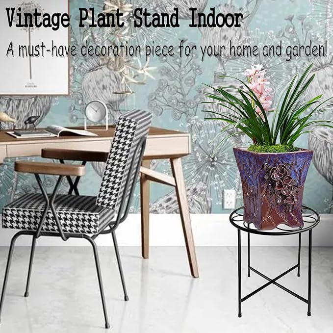 Plant Stand, Retro Design Round, Rust-Proof Coated Metal Pot Stand - Image 3