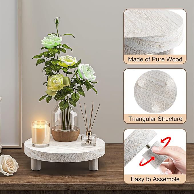 Wood Plant Stand Indoor Outdoor, 12/10/8/6" Round Wood Riser - Image 4