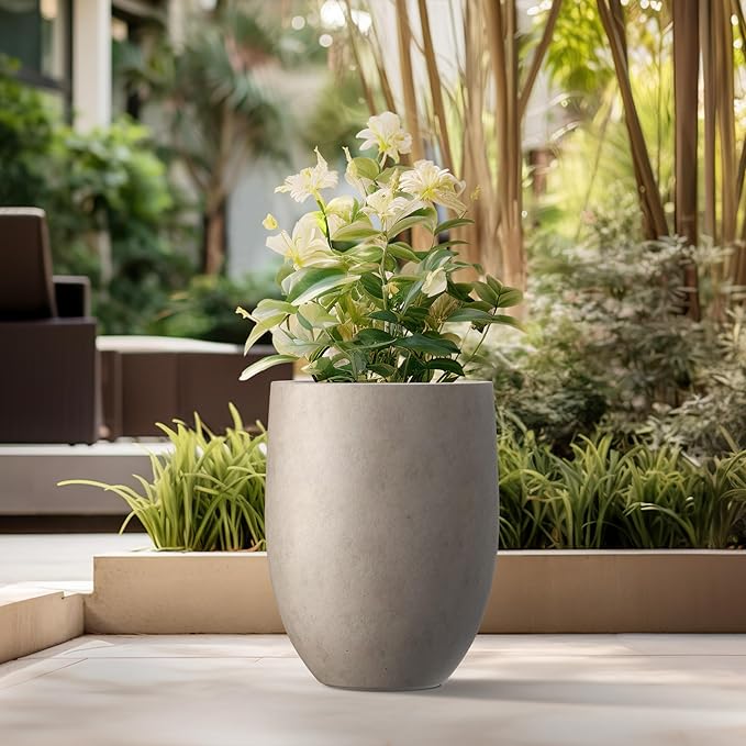 Kante 21.7 Inch Tall Concrete Planter, Large Indoor Outdoor Plant Pot - Image 6