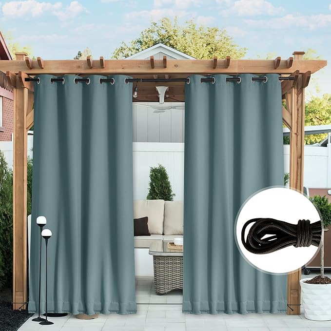 NICETOWN Outdoor Curtains for Patio Waterproof 108 inches Long 2 Panels - Image 7