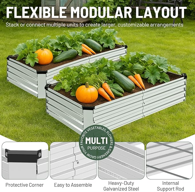 2 Pack 8x4x1FT Galvanized Metal Raised Garden Bed Kit - Image 3