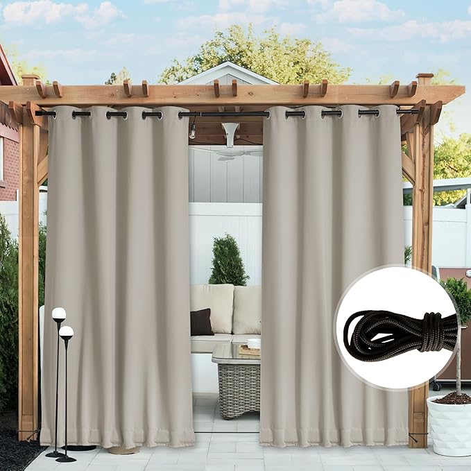 NICETOWN 2 Panels Gazebo Curtains Outdoor Waterproof & Windproof, Top & Bottom - Image 2