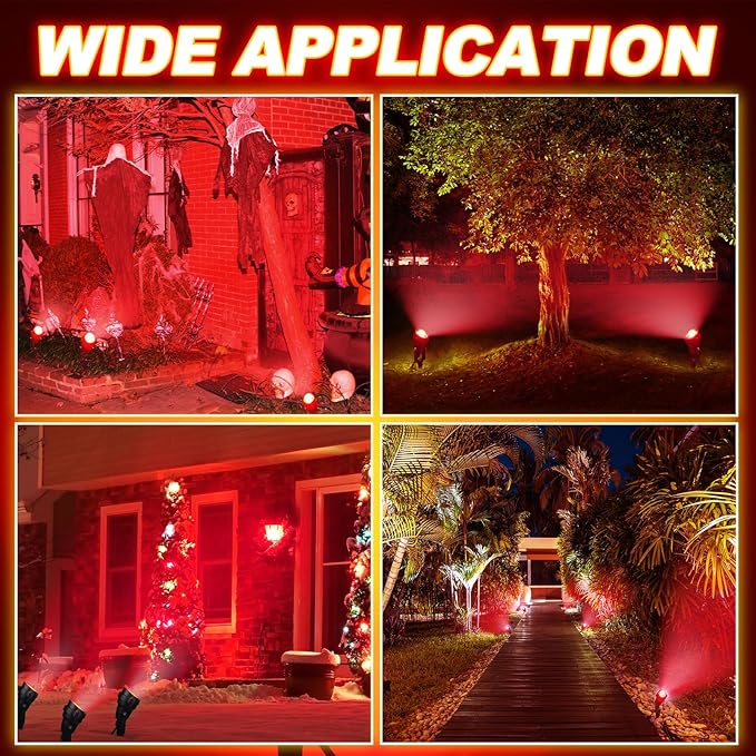4 Pcs Christmas Red Spotlight Outdoor Plug in Landscape Lighting 12w Ip66 - Image 4