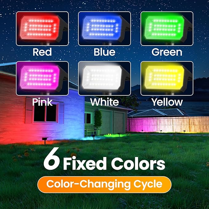 Fabrito Color Changing Solar Spot Lights Outdoor 10 Pack, Auto On/Off RGB - Image 3