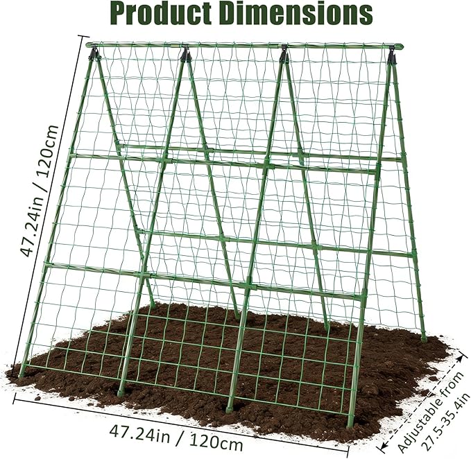Miory Cucumber Trellis for Raised Beds, 48 x 48 Inch Metal A-Frame Garden - Image 2