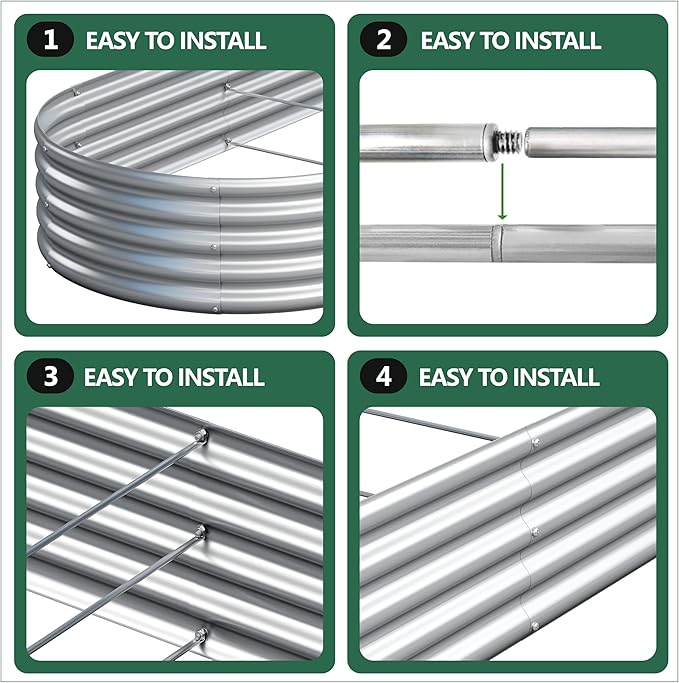 2PCS 8x2x1FT Galvanized Raised Garden Bed Kit, Vegetable Boxes-Oval Metal - Image 6