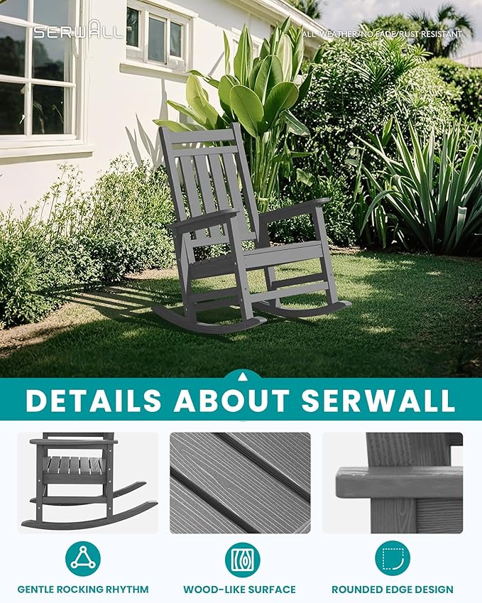SERWALL HDPE Outdoor Rocking Chair Set of 8, Patio Rocking Chairs - Image 4