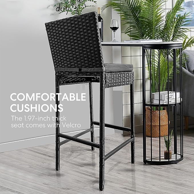 VIVOHOME Outdoor Wicker Barstool 4 Packs, Bar Chairs PE Rattan Materail - Image 4