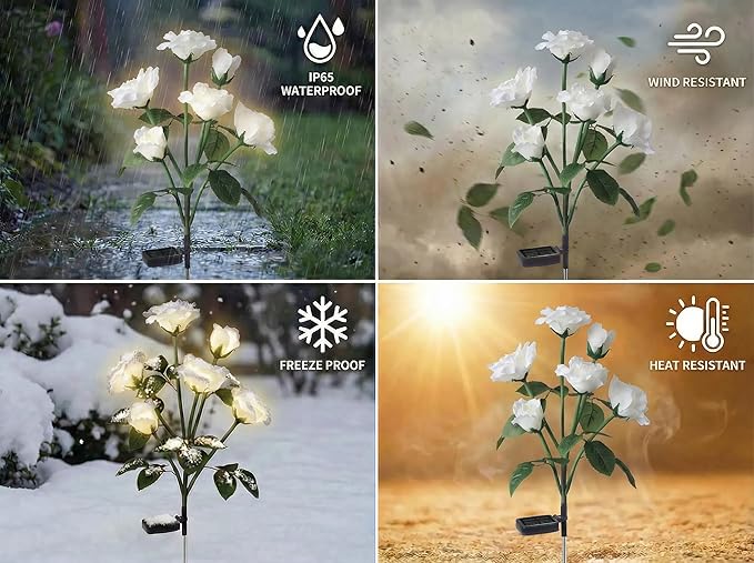 Solar Garden Rose Lights by FANCYPOP, 2 Pack Most Realistic 12 LED Flower Stake - Image 7