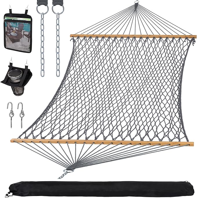 SUNCREAT Double Outdoor Hammock, Polyester Rope Hammock by SUNCREAT