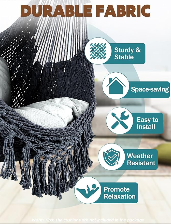 Chihee Hammock Chair Super Large Soft-Spun Cotton Rope Weaving Hanging Chair - Image 2