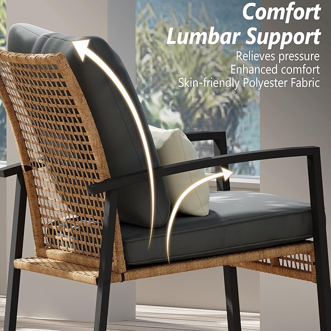 3 Piece Patio Rocking Chairs Set of 2, Outdoor Rocking Chair Bistro Set - Image 3