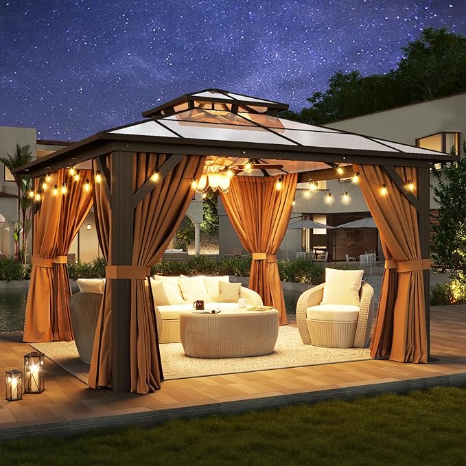 Aoxun 12'x12' Hardtop Gazebo, Aluminum Frame Permanent Pavilion - Image 2